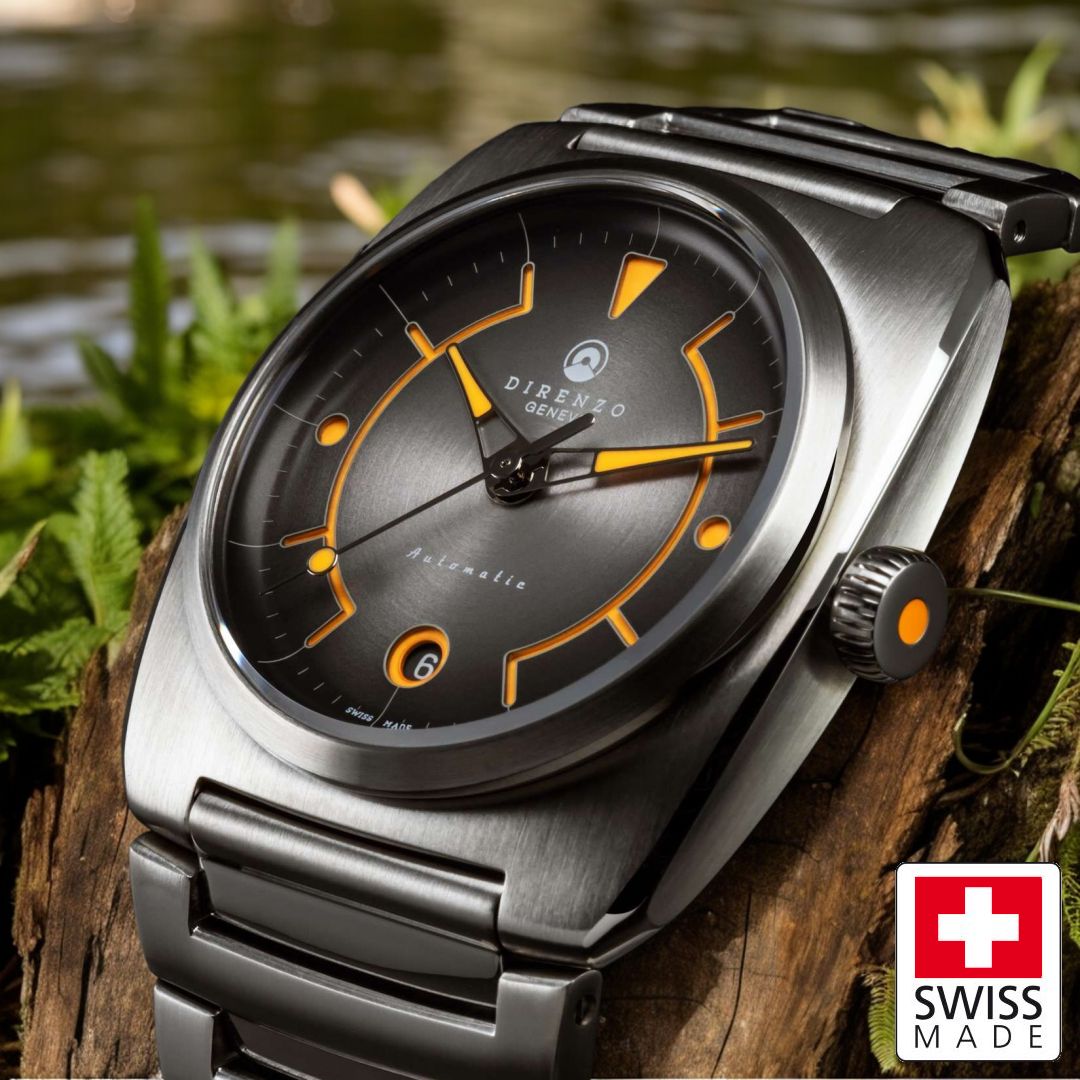 DENRO 時計 アンティーク Direnzo DRZ02R Aerolite Grey & Orange Date - Swiss Made Sports