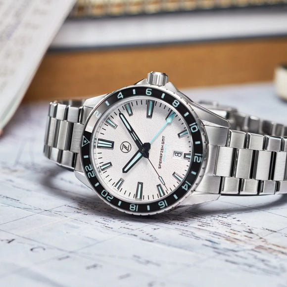 Zelos Spearfish GMT - Frost White Limited Edition (Swiss Mvmt)