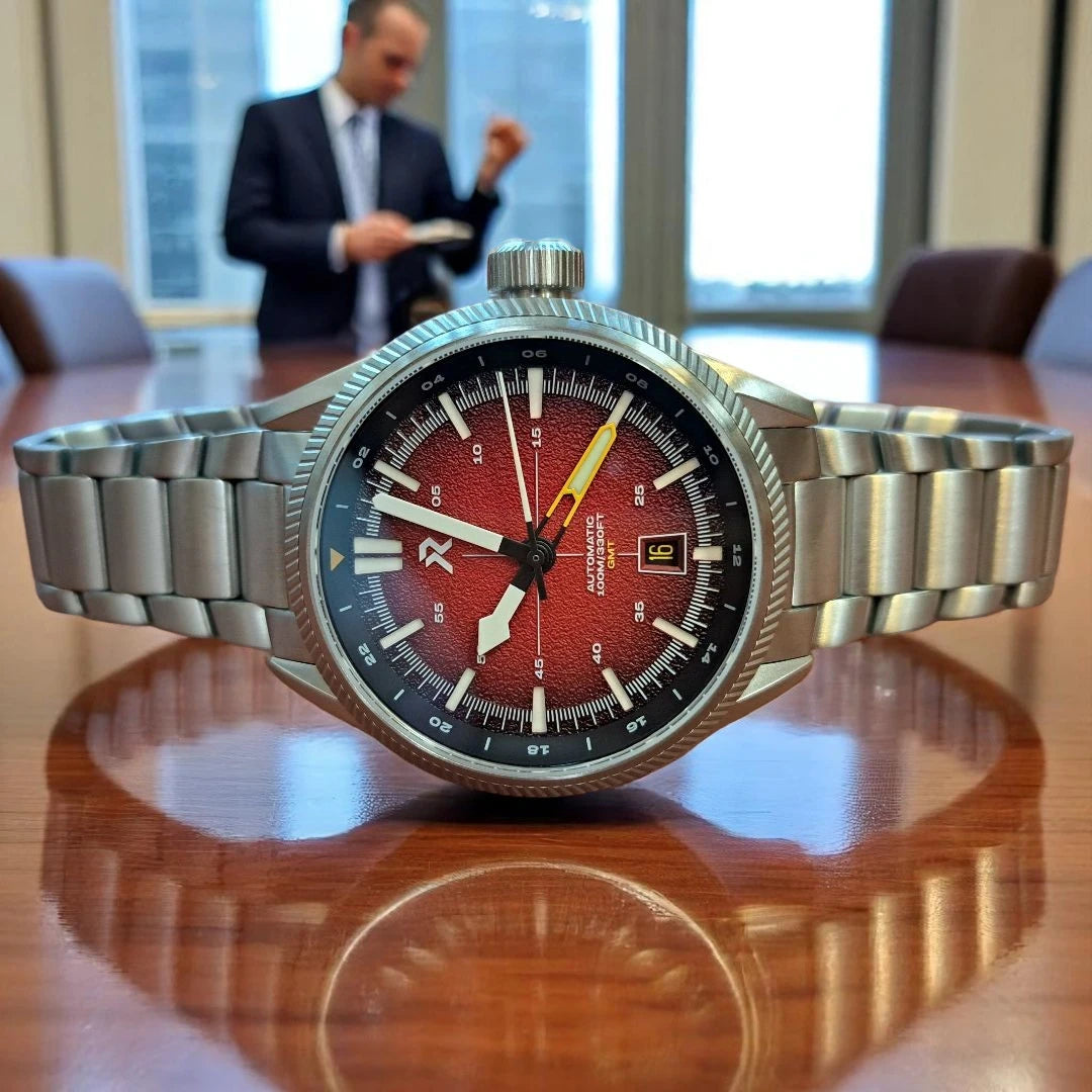 RZE Fortitude Crimson Red GMT: Titanium 100m True GMT Pilot's
