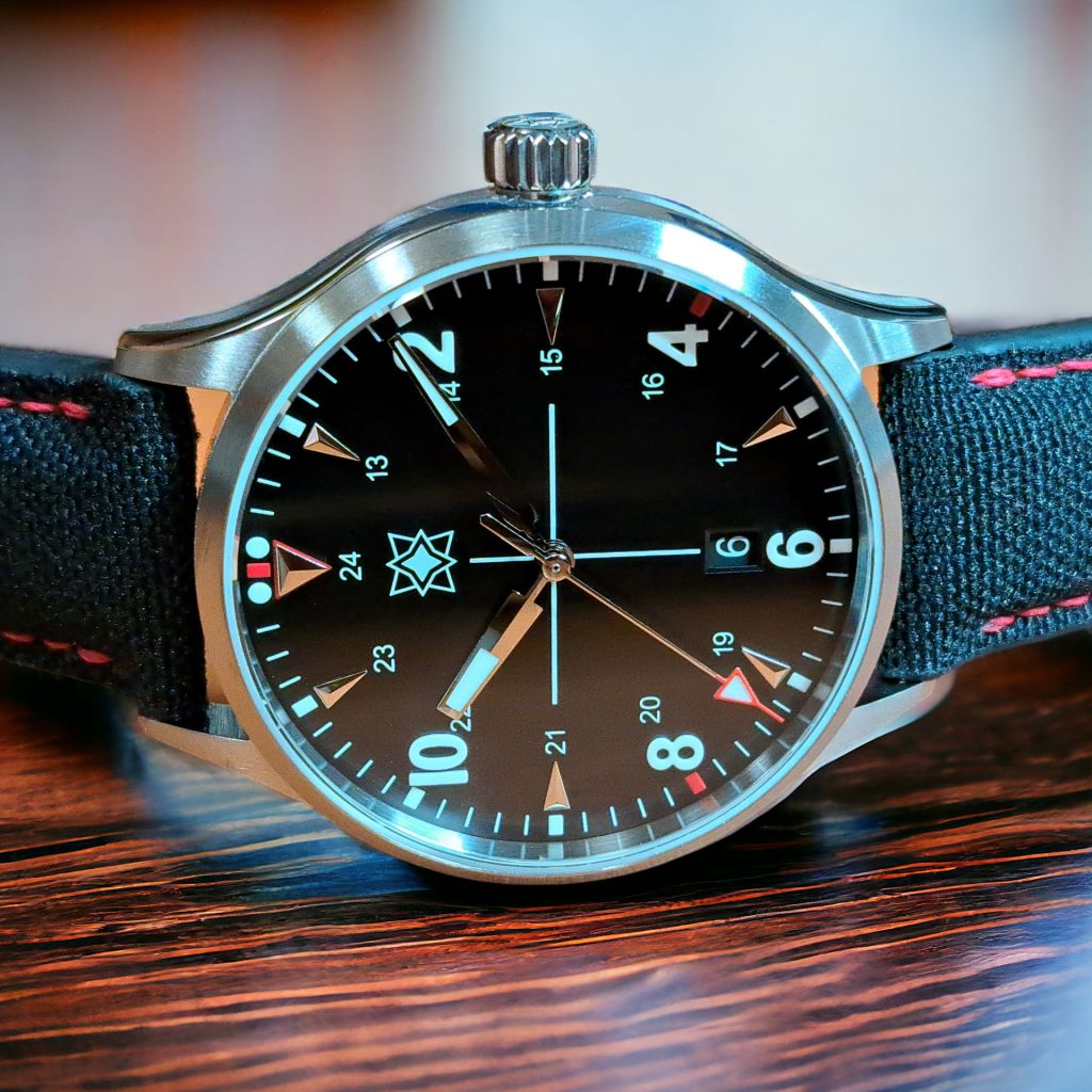 Second Hour Sattelberg Officer Pilot Watch with Black Dial – The