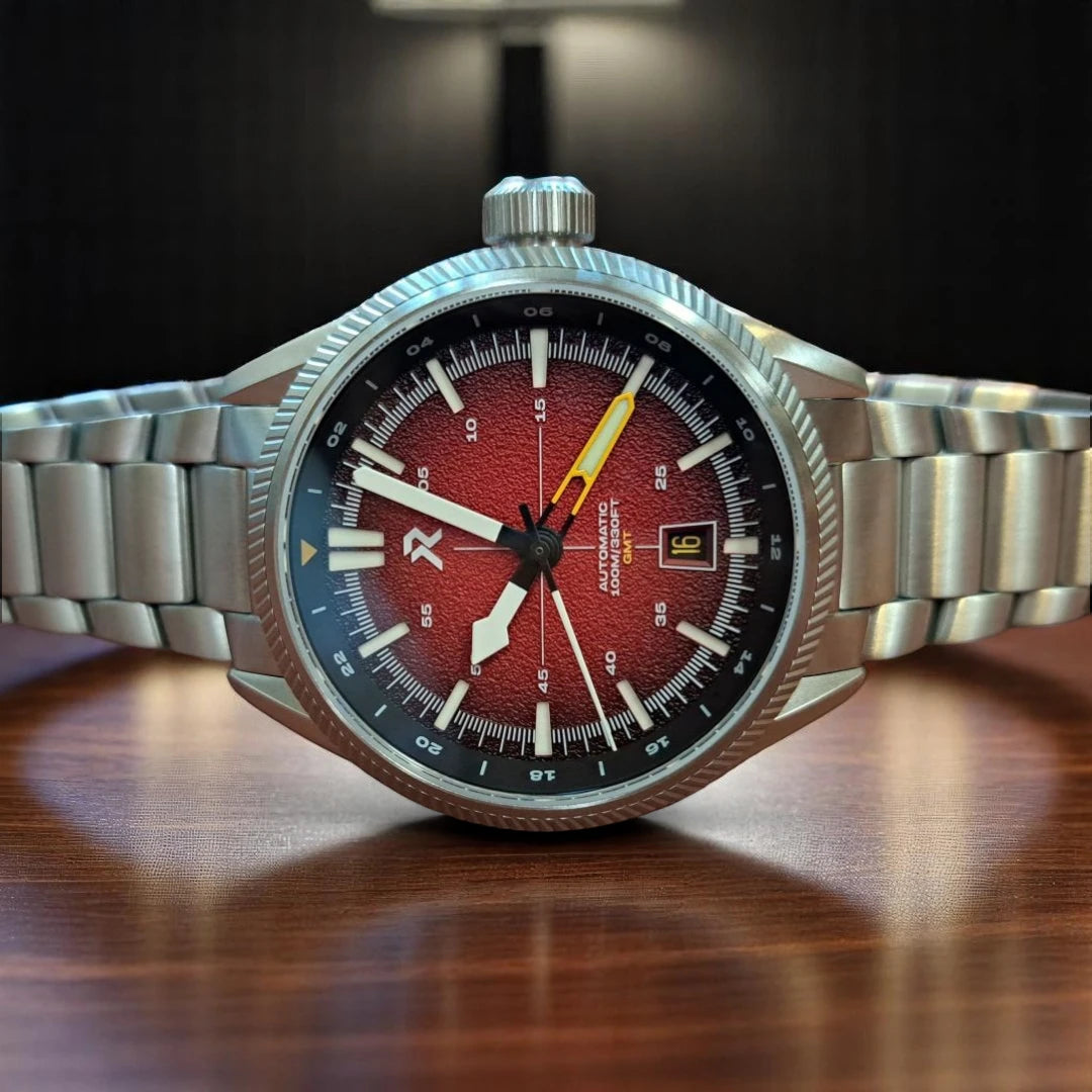 RZE Fortitude Crimson Red GMT: Titanium 100m True GMT Pilot's