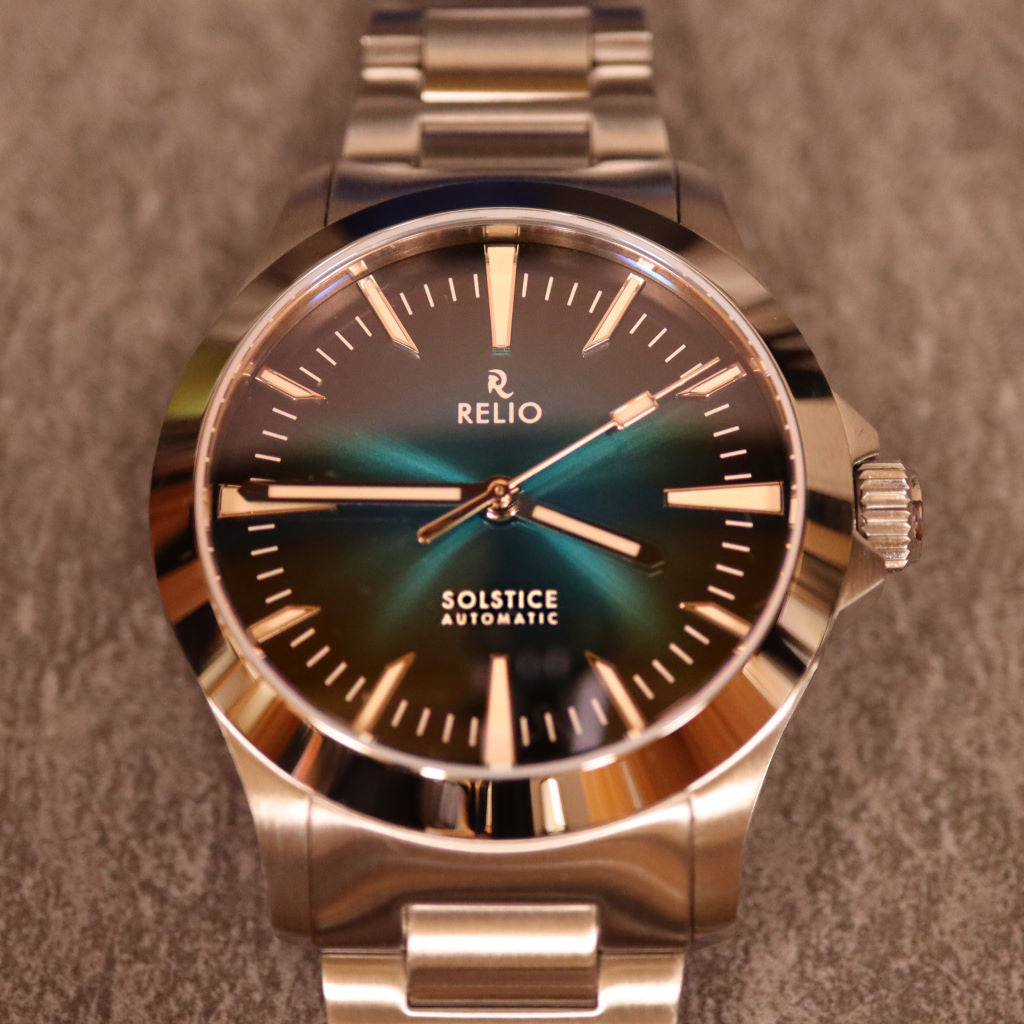 Relio Solstice Teal - Sports Dress Watch with Blue-Green Fumé Sunburst ...