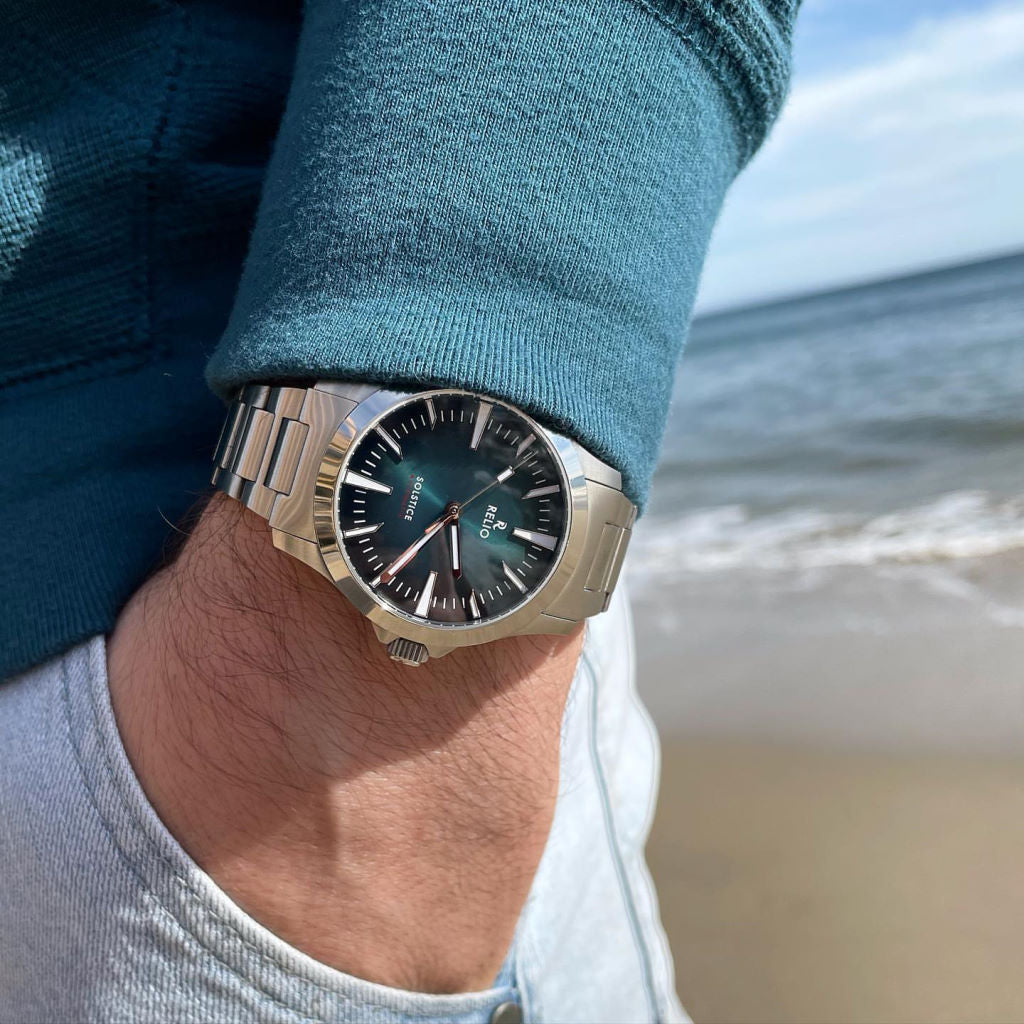 Relio Solstice Teal - Sports Dress Watch with Blue-Green Fumé Sunburst ...